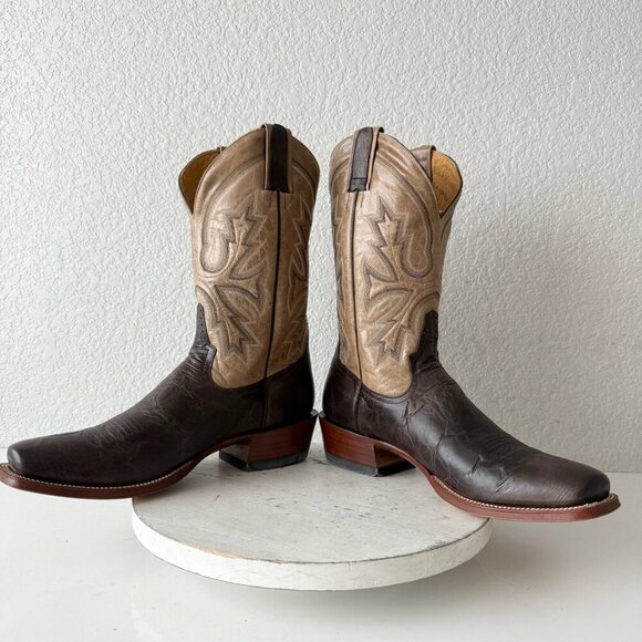 Rod Patrick Mens Cowboy Boots 12.5AA Antique Mocha Bison Brown Western Blunt Toe - Picture 8 of 12